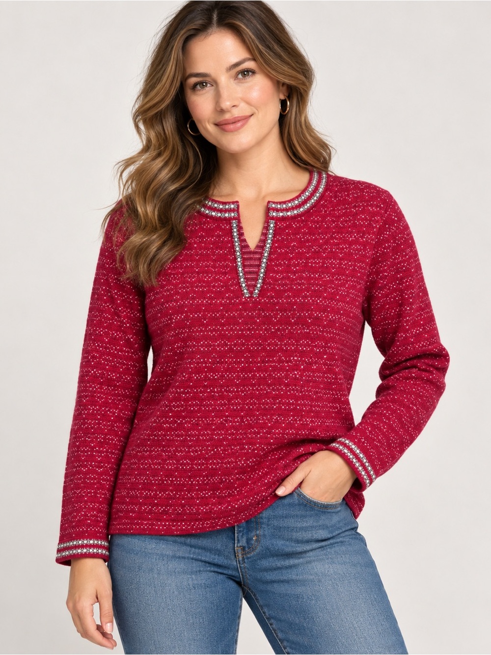 Woolrich Ruby Red Ramie Cotton Split Neck Sweater S Heritage Preppy